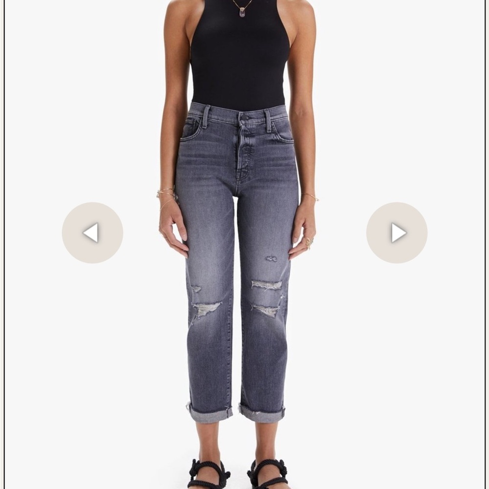 MOTHER Gray Boyfriend Jeans with Distressed Vintage Look